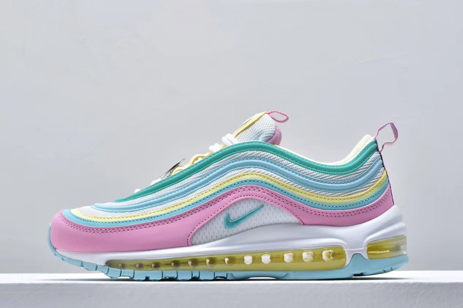 Womens Nike Air Max 97 Pink White Yellow Green Trainers - FavSole.com