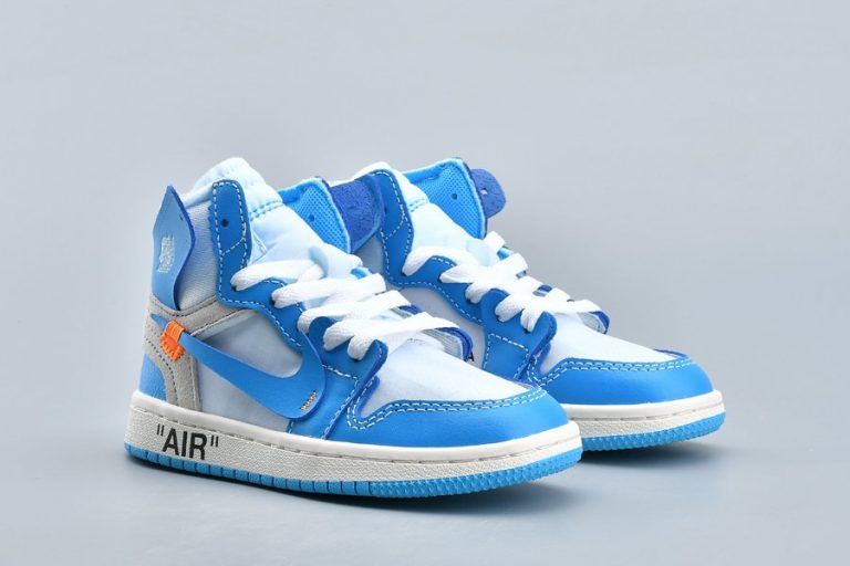 Kids OFF-WHITE x Air Jordan 1 “UNC” Powder Blue - FavSole.com