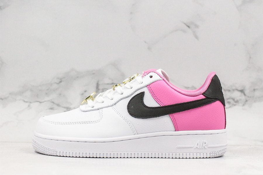 Ladies Nike Air Force 1 SE With Lacelocks White Black Pink - FavSole.com