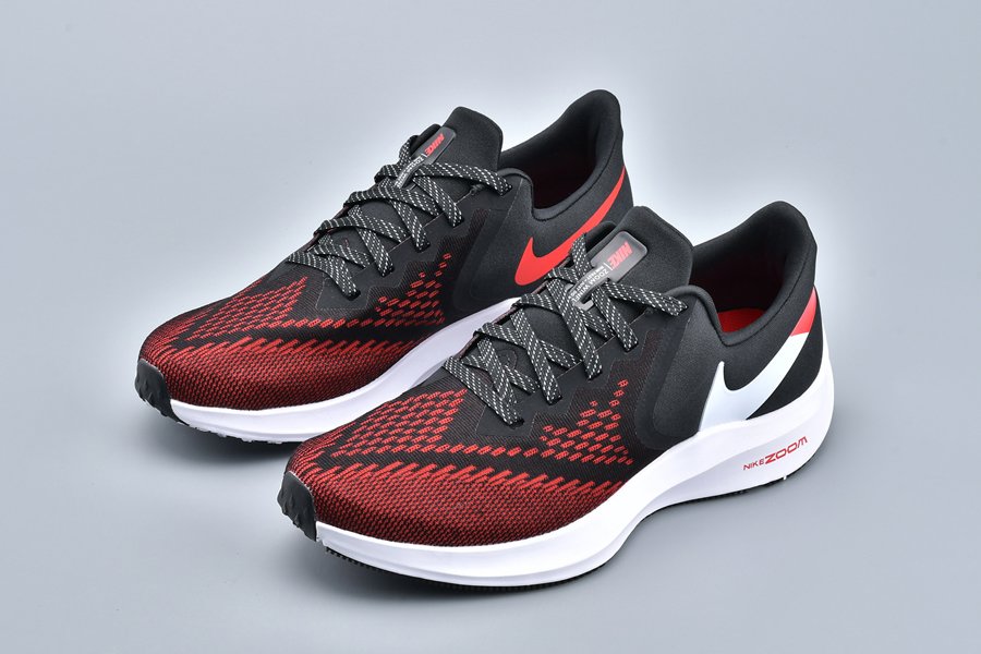 Muslo Doblez Fácil Nike Zoom Winflo 6 Black White Red Men's Running Shoes - FavSole.com