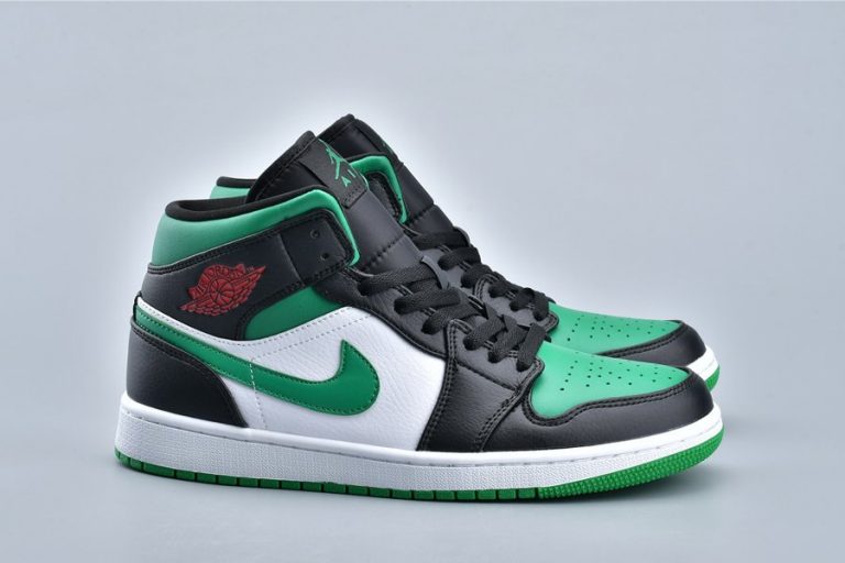 Air Jordan 1 Mid “Green Toe” Black/Gym Red-White-Pine Green - FavSole.com