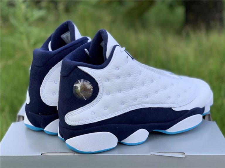 jordan 13 white black and blue