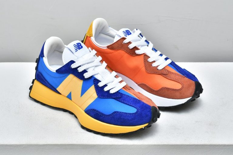 new balance men's 327 yellow blue sneaker