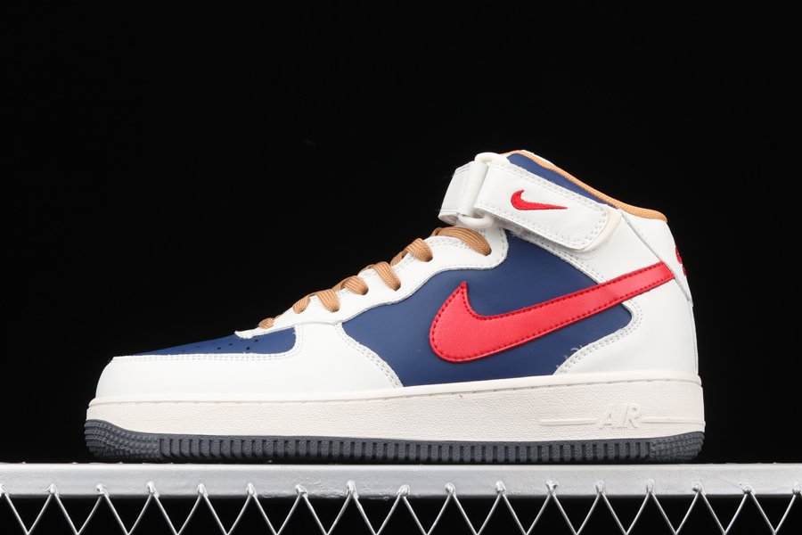 Nike Air Force 1 Mid White Dark Blue Red On Sale